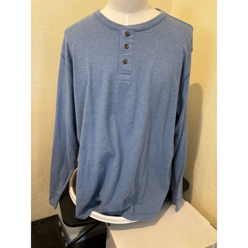 Outdoor Life Wilderness Sueded Henley Shirt Mens XXL Blue Long Sleeve Cotton